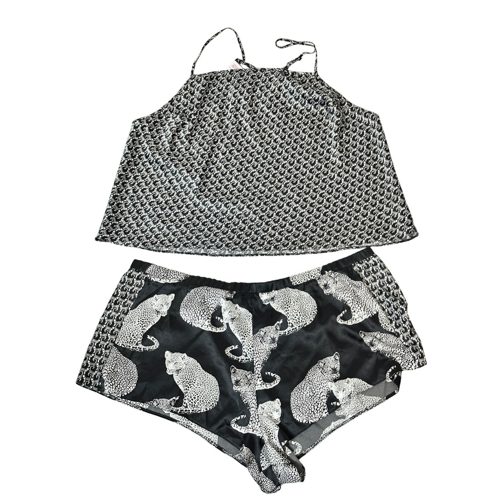 Victoria's Secret Leopard Print Satin Pajama Lounge Set XL Camisole Shorts